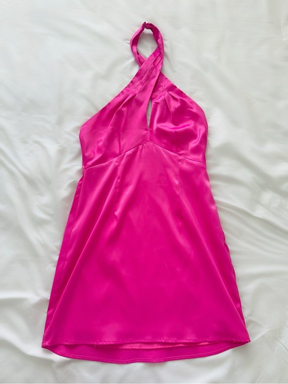 superdown Hot Pink Satin Halter Mini Dress